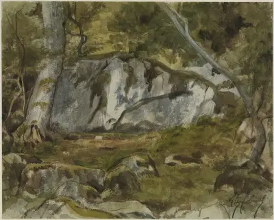 Forest with boulders av Alexandre Cabanel