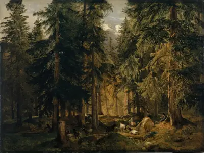 Forest in the High Mountains with Flock of Goats, Alexandre Calame