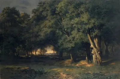 Forest Landscape with Stag Hunt, Alexandre Calame