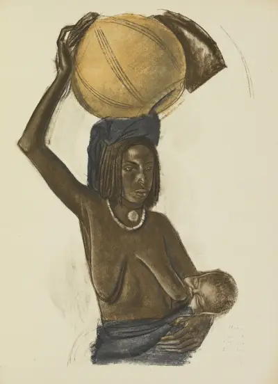 Femme Arabe Ouled Gopo avec son enfant (Fort Lamy) av Alexandre Jacovleff