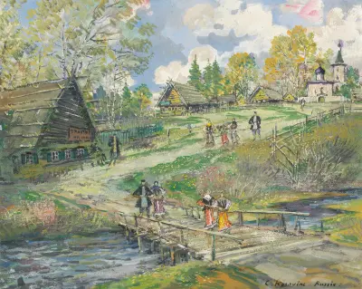 Village scene av Konstantin Alexeevich Korovin