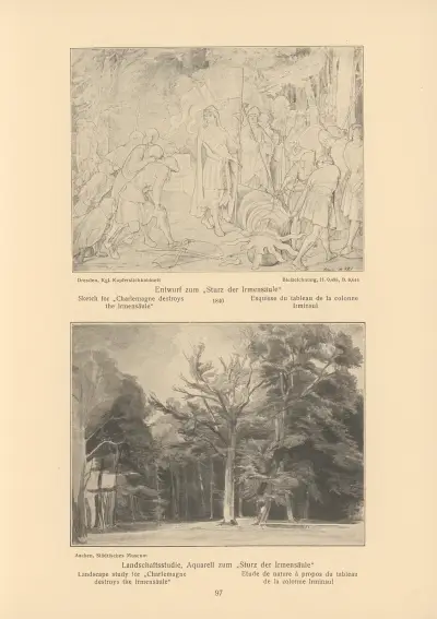 Sketch and landscape study for ‘Charlemagne destroys the Irmensäule’, Alfred Rethel