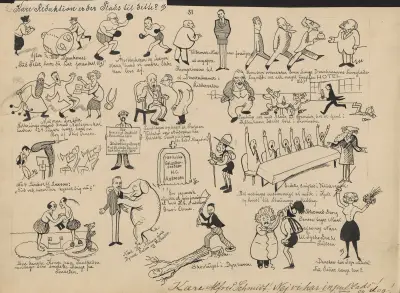 A bunch of small drawings that Schmidt would like to have printed in Blæksprutten. av Alfred Schmidt