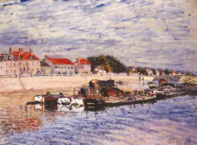 Barges on the Loing at Saint-Mammès av Alfred Sisley