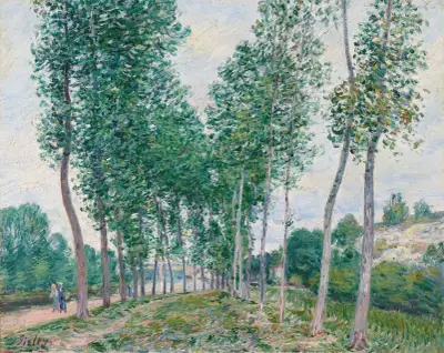 L’allée des peupliers au bord du Loing av Alfred Sisley