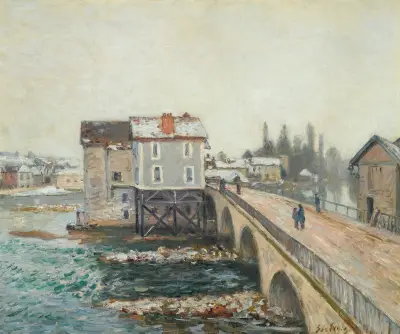 Le Pont De Moret Et Les Moulins – Effet D’hiver av Alfred Sisley