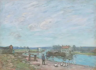 Les oies à Saint-Mammès, 1886 av Alfred Sisley