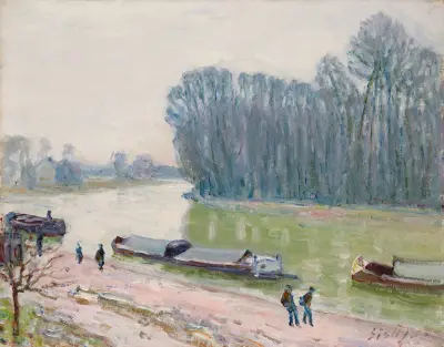 Péniches sur le Loing av Alfred Sisley