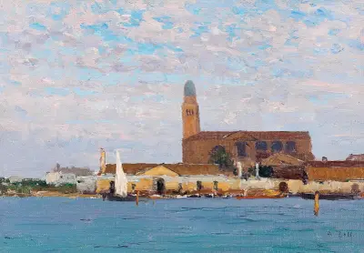 A view of the cathedral in Chioggia av Alfred Zoff