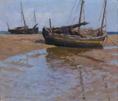 Fischerboote zur Zeit der Ebbe av Alfred Zoff