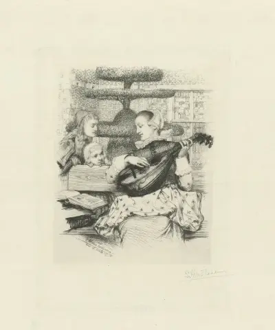 Jonge vrouw met luit av Lawrence Alma-Tadema