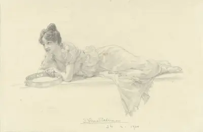 Liggende vrouw met tamboerijn, Lawrence Alma-Tadema