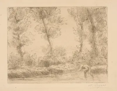Fisherman in stream av Alphonse Legros