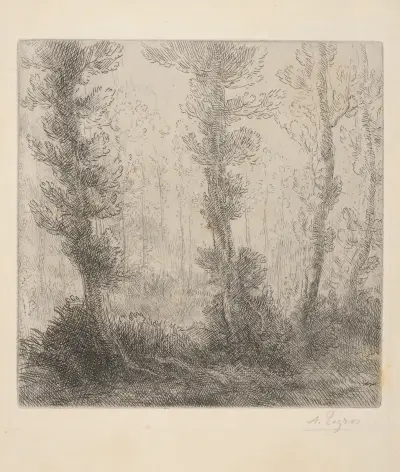 Landscape with trees av Alphonse Legros
