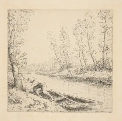 Le paysage au bateau av Alphonse Legros