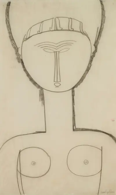 Karyatida, čelní pohled, poloviční figura, Amedeo Modigliani
