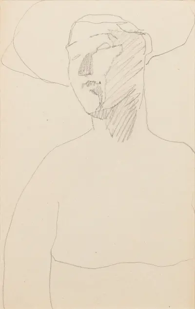 Žena v tříčtvrtečním profilu s kloboukem, Amedeo Modigliani