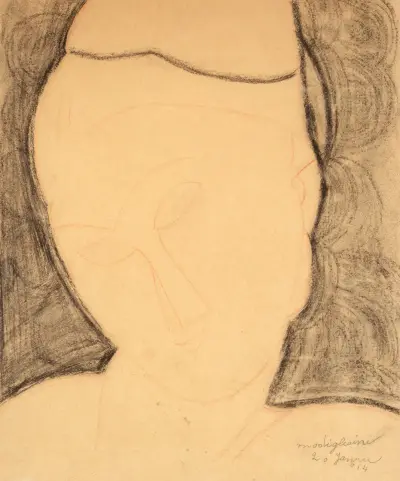 Frontaler Frauenkopf, nach links geneigt, Amedeo Modigliani