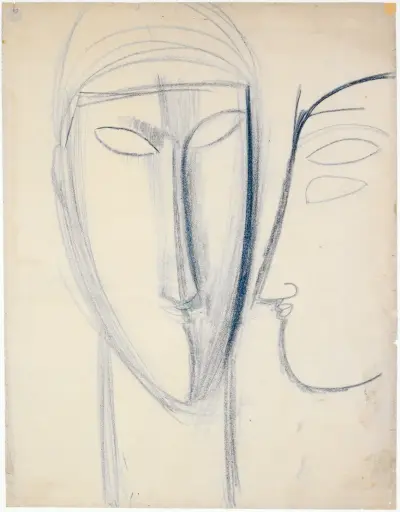 Frontales langes Gesicht und Kopf im Profil, Amedeo Modigliani