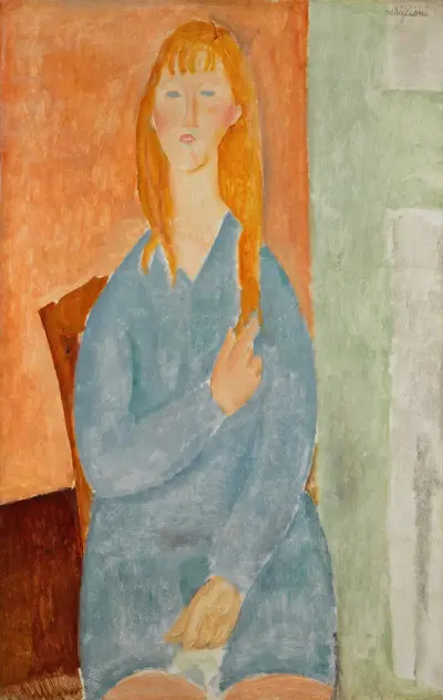 Sedící dívka s rozpuštěnými vlasy (Dívka v modrém), Amedeo Modigliani