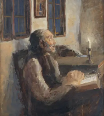 Den gamle mand ved spedelyset av Hans Andersen Brendekilde