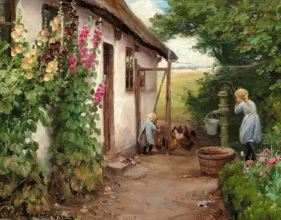 Udenfor bondehuset av Hans Andersen Brendekilde