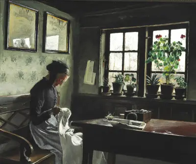 Interiør med syende kone, Laurits Andersen Ring