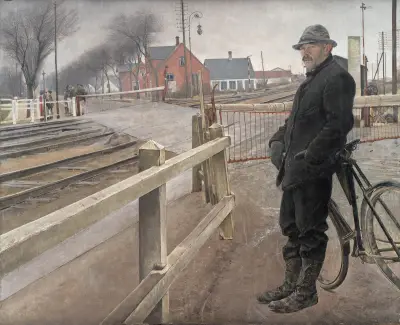 Waiting for the Train. Level Crossing by Roskilde Highway, Laurits Andersen Ring