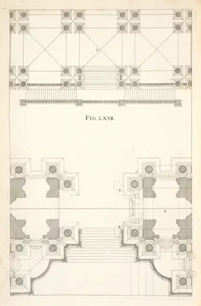 The geometrical plan, and first preparation to the seventy-first figure., Andrea Pozzo