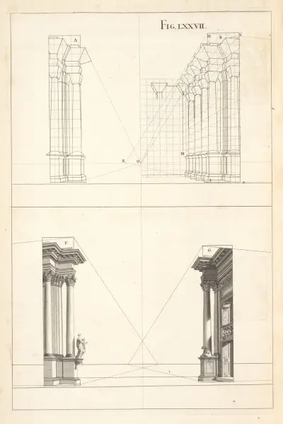 The manner of making the net-work or squares, and painting the scenes of theaters., Andrea Pozzo