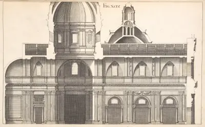 The orthography, or geometrical elevation of the inside of S. Ignatius’s church., Andrea Pozzo