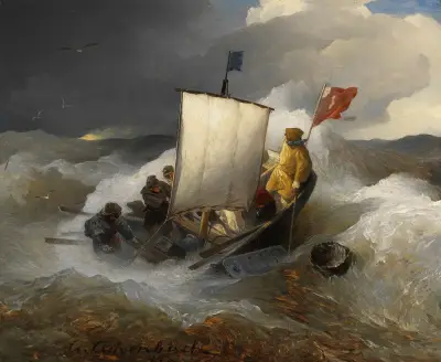 Fischerboot auf stürmischer See, Andreas Achenbach