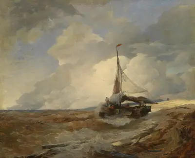 Fischerboot in Seenot, Andreas Achenbach