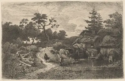 Landscape with a Mill and a Wanderer, Andreas Achenbach