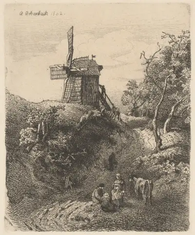 Landscape with a Windmill on a Hill, Andreas Achenbach