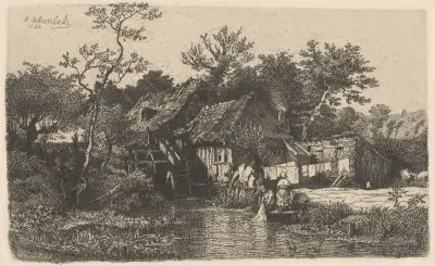 Landscape with Washerwomen, Andreas Achenbach