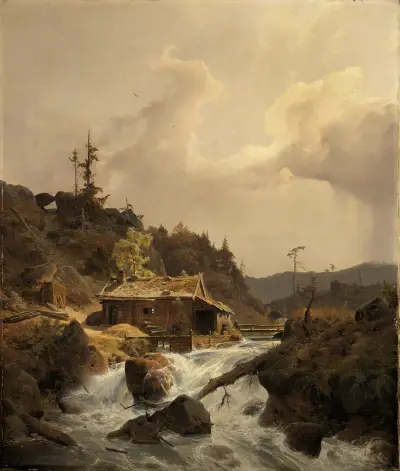 Norwegische Landschaft mit Sägemühle, Andreas Achenbach