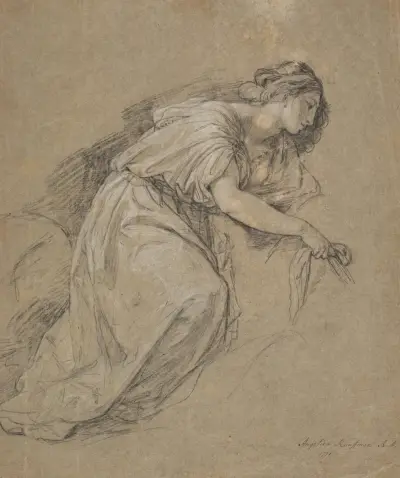 Studie nach lebendem Modell einer knienden Frau im Profil von Angelica Kauffmann