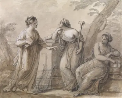 Drei Musen im Gespräch von Angelica Kauffmann
