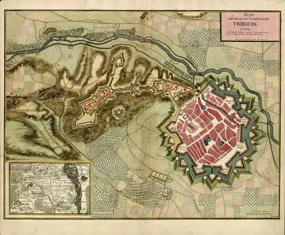 Plan des villes et chateau de Fribourg av Anna Beek