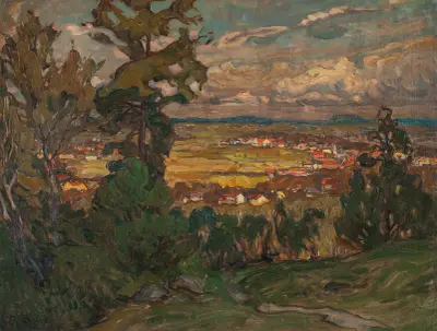 Landskap med by. Studie från Nordnorge av Anna Boberg