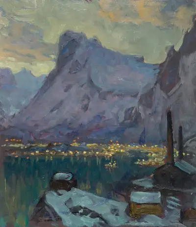 Svolvær hamn under fiskesäsongens höjdpunkt. Studie från Lofoten, 1934 – nr 1 av Anna Boberg