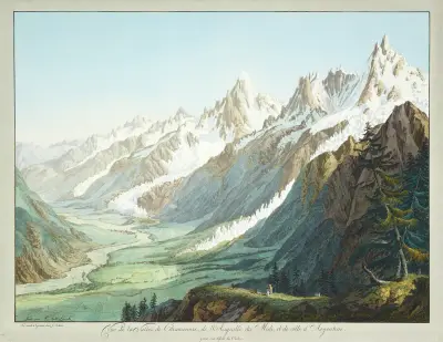 Vue de la Vallée de Chamounix, de l’Aiguille du Midi, et de celle d’Argentiere av Jean-Antoine Linck