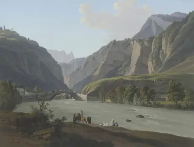 Vue de l’Entrée de Cluse, du Mont Vergi, & de l’Aiguille de Varens av Jean-Antoine Linck