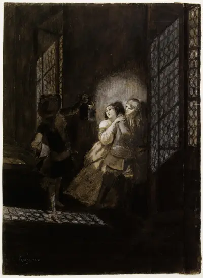 Ethel et Ordener surpris par le lieutenant d’Ahlefeld av Georges Antoine Rochegrosse
