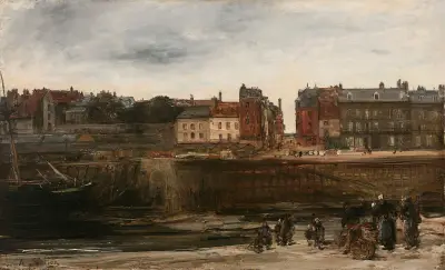 Vermutliche Ansicht eines Hafens in der Normandie von Antoine Vollon