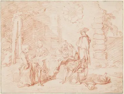 Soldaten beim Kartenspiel in einer Ruine von Jean-Antoine Watteau