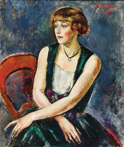 Sitzende Dame mit Pagenkopf (Lisl Schöller) av Anton Faistauer