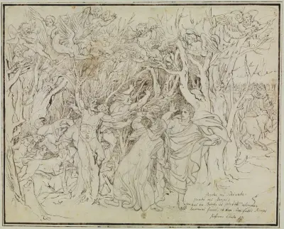 Dante und Virgil im Wald der Selbstmörder (Dante Inferno, Canto 13), Joseph Anton Koch