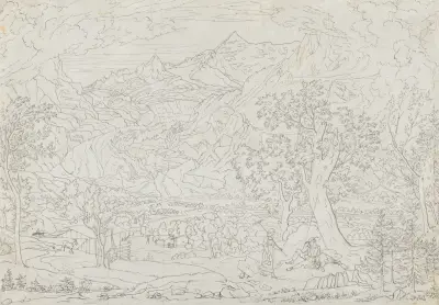 The Grindelwald Glacier with Hunter and Peasant Girl in Foreground, Joseph Anton Koch